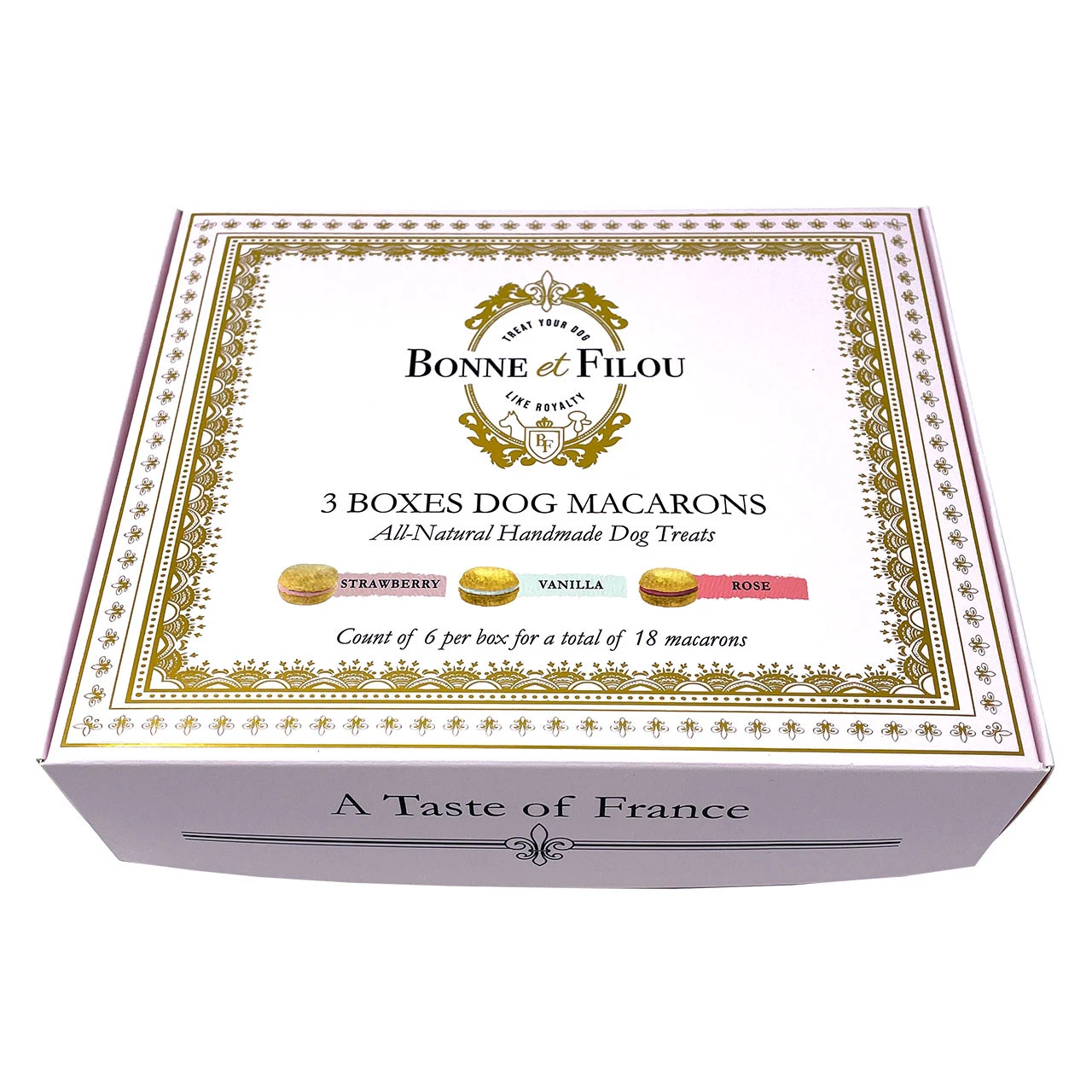 Bonne Et Filou Strawberry, Rose, And Vanilla Dog Macaron Combo Pack - 18 Treats 2 Bonne Et Filou Strawberry, Rose, And Vanilla Dog Macaron Combo Pack - 18 Treats - Image 2
