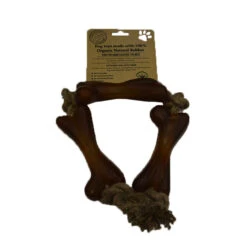 IndiPets Organic Rubber Three Bones On A Jute Rope Dog Toy