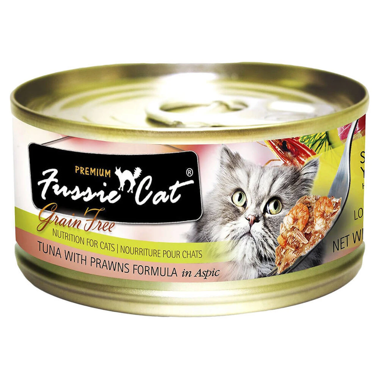 Fussie Cat Premium Tuna With Prawns In Aspic 2.82oz CASE 1 Fussie Cat Premium Tuna With Prawns In Aspic 2.82oz CASE